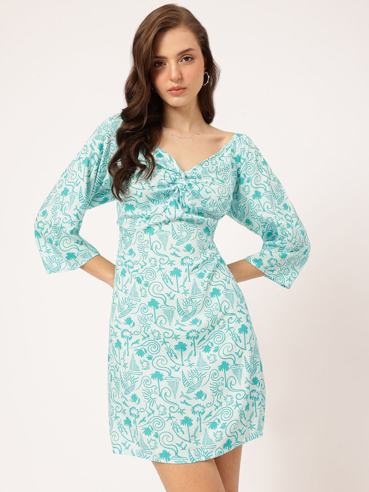 DressBerry Coastal Chic Printed Twisted A-Line Mini Dress