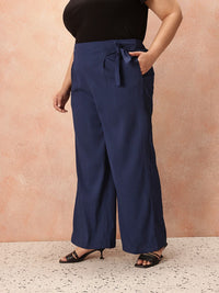 all about you Plus Size Women Crinkled Effect Mid-Rise Belted Detail Front-Pleats Trousers