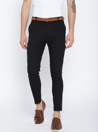 DENNISON Men Black Comfort Tapered Fit Cropped Trousers