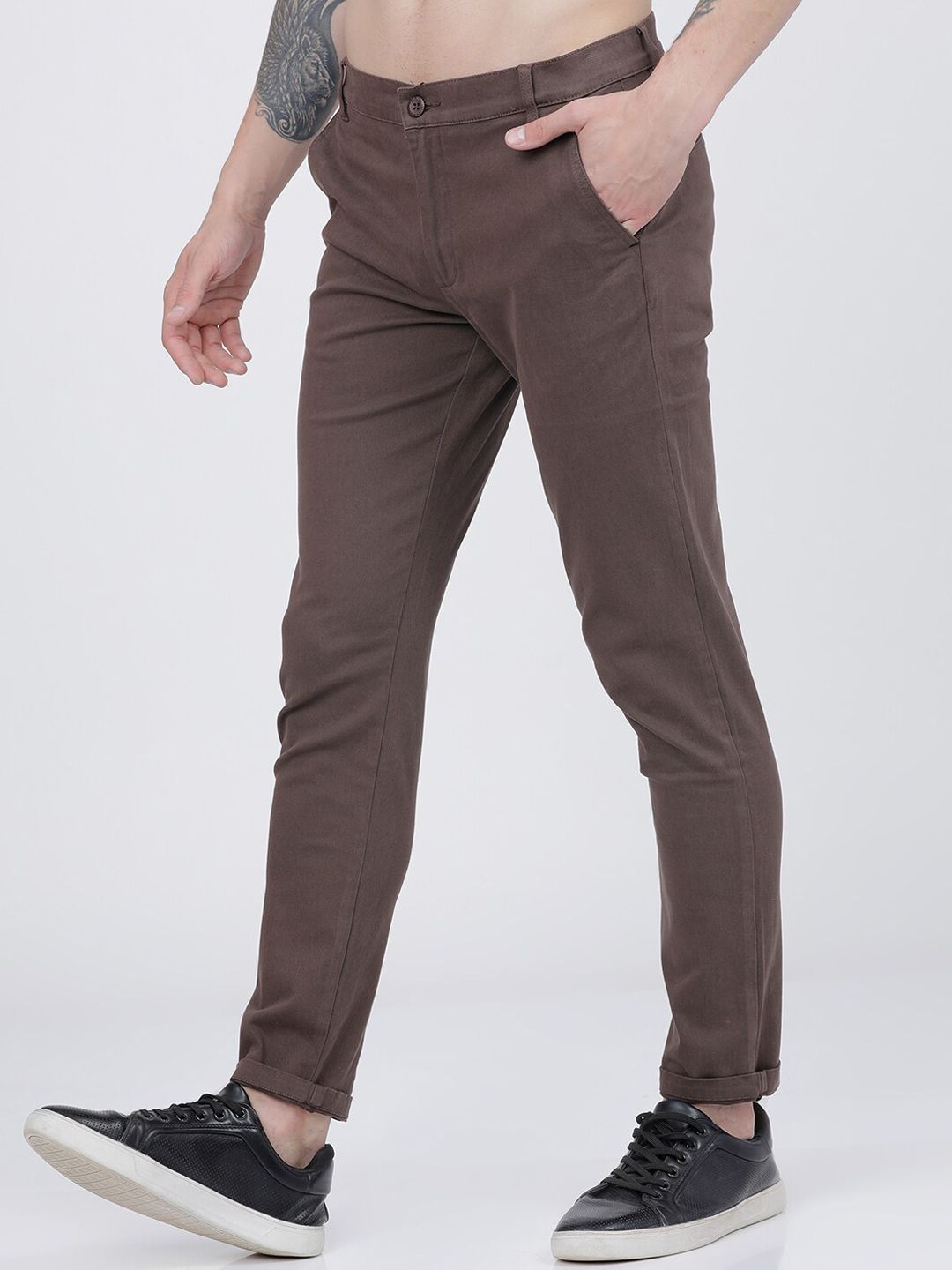 The Indian Garage Co Men Brown Slim Fit Regular Trousers Regular Trousers
