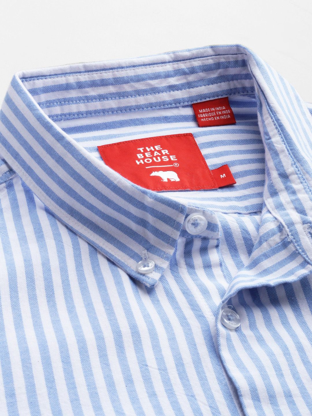 THE BEAR HOUSE Men Blue & White Cotton Slim Fit Striped Casual Shirt