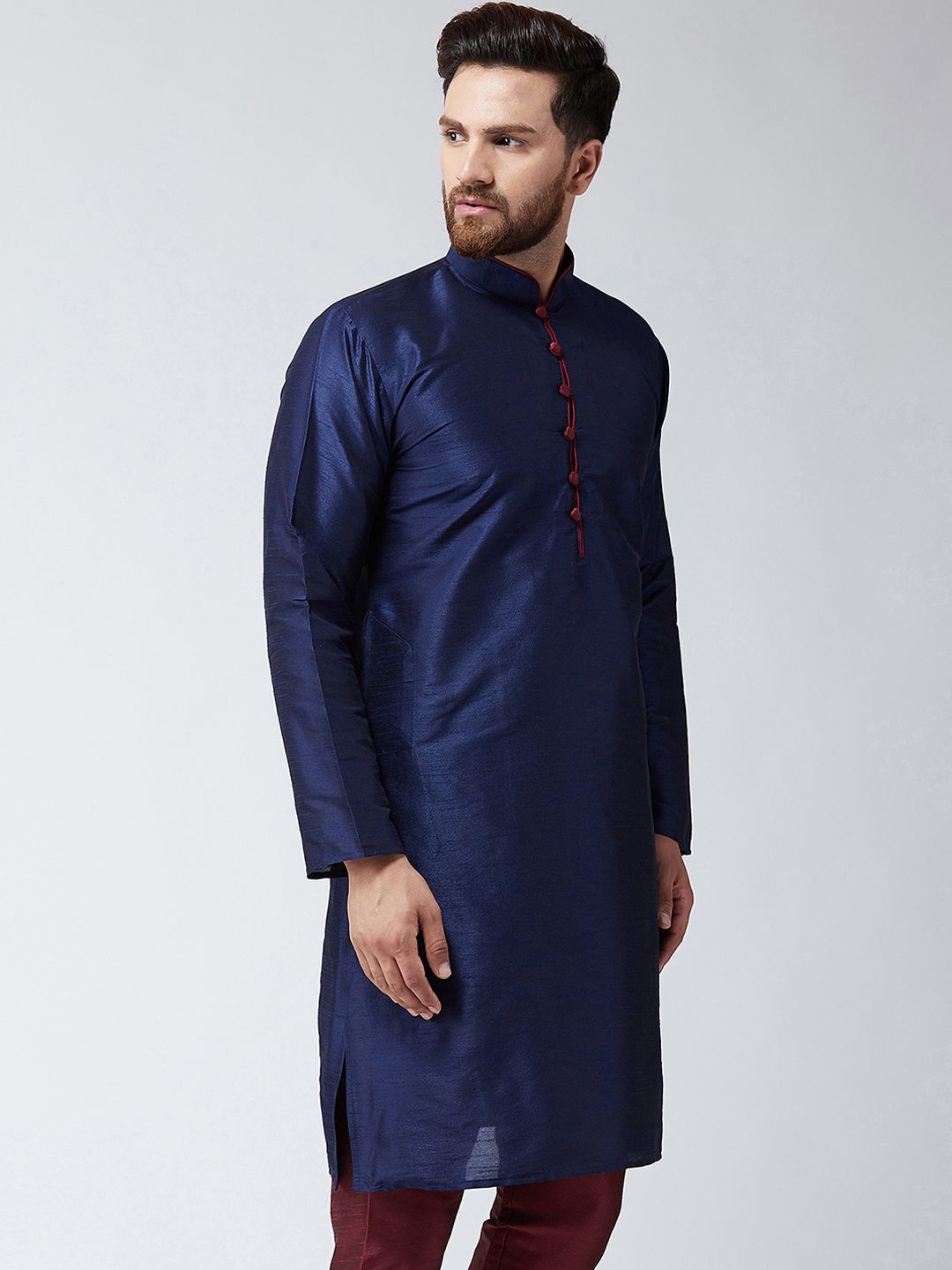 SOJANYA Men Navy Blue Solid Straight Kurta