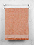 MYTRIDENT Orange-Coloured & White Ethnic Motifs Printed Cotton 500 GSM Bath Towel