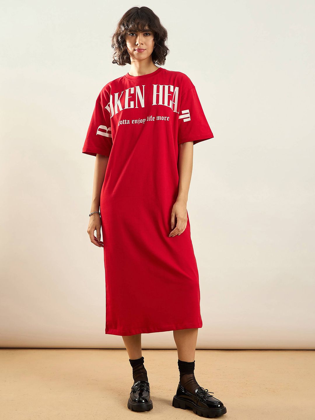 Sassafras Tipografi Merah Bercetak Kapas Tulen T-Shirt Berat