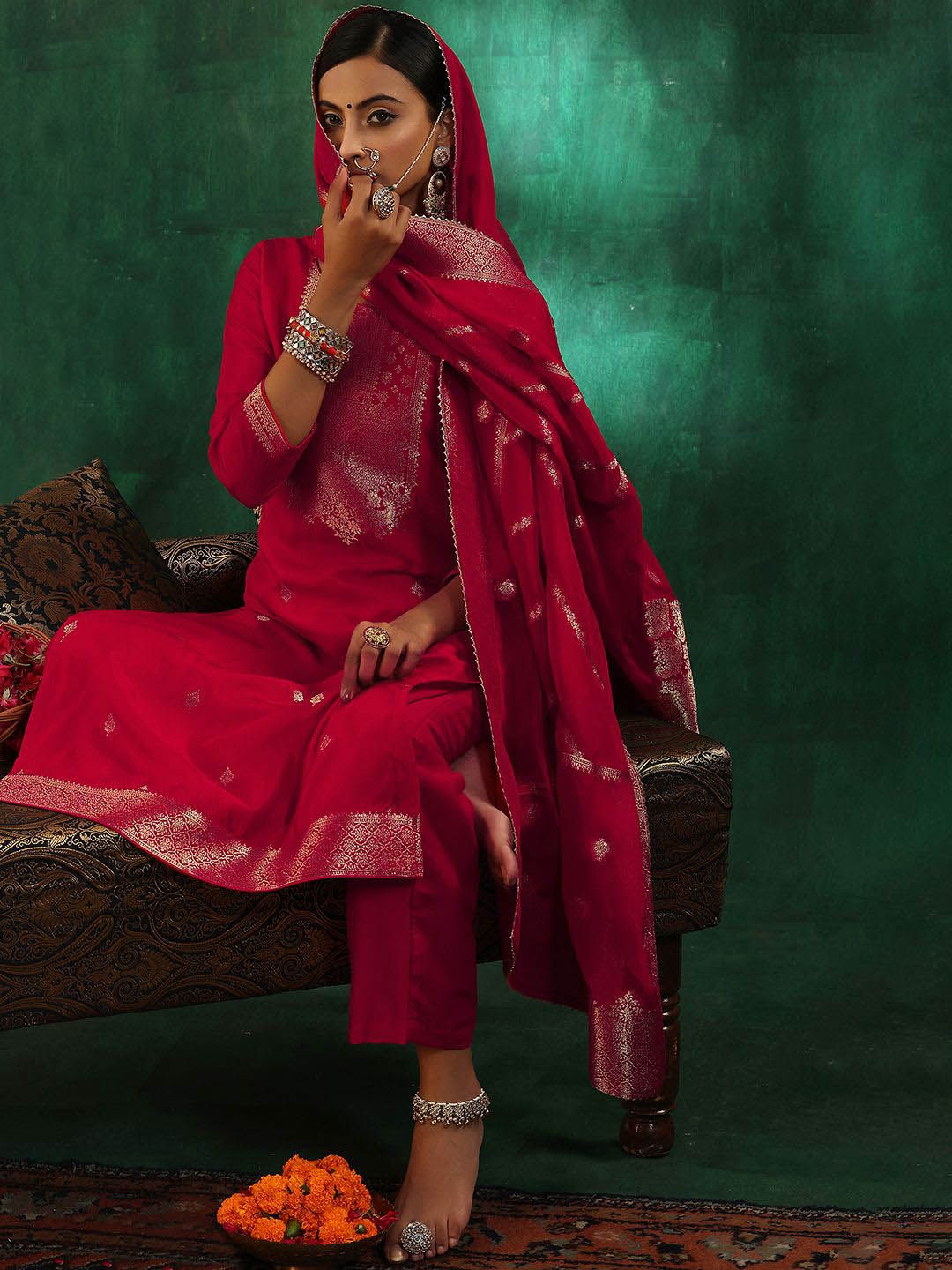 Libas Ethnic Motifs Straight Kurta with Trousers & With Dupatta