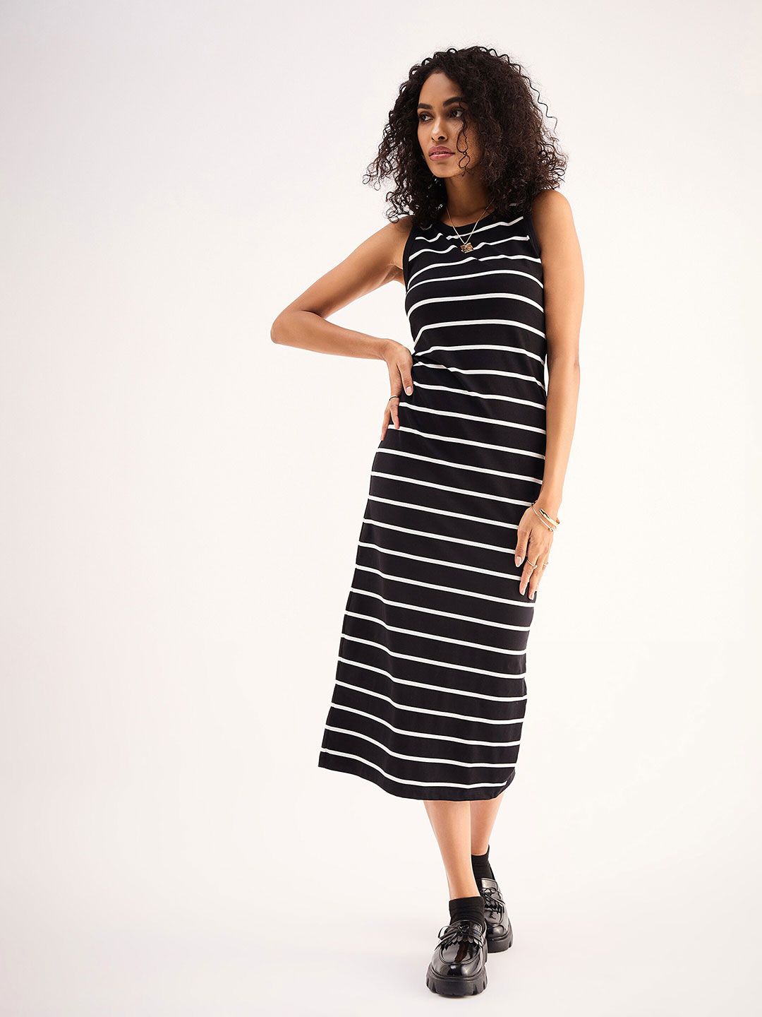 SASSAFRAS BASICS Striped Cotton Midi Dress