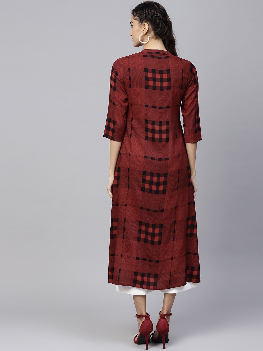 Gerua By Libas Women Maroon  Black Checked A-Line Kurta