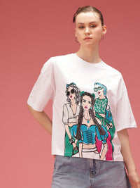 DressBerry Printed Drop-Shoulder Sleeves Oversized Pure Cotton T-shirt