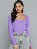 SASSAFRAS Women Lavender Self-Striped Pullover