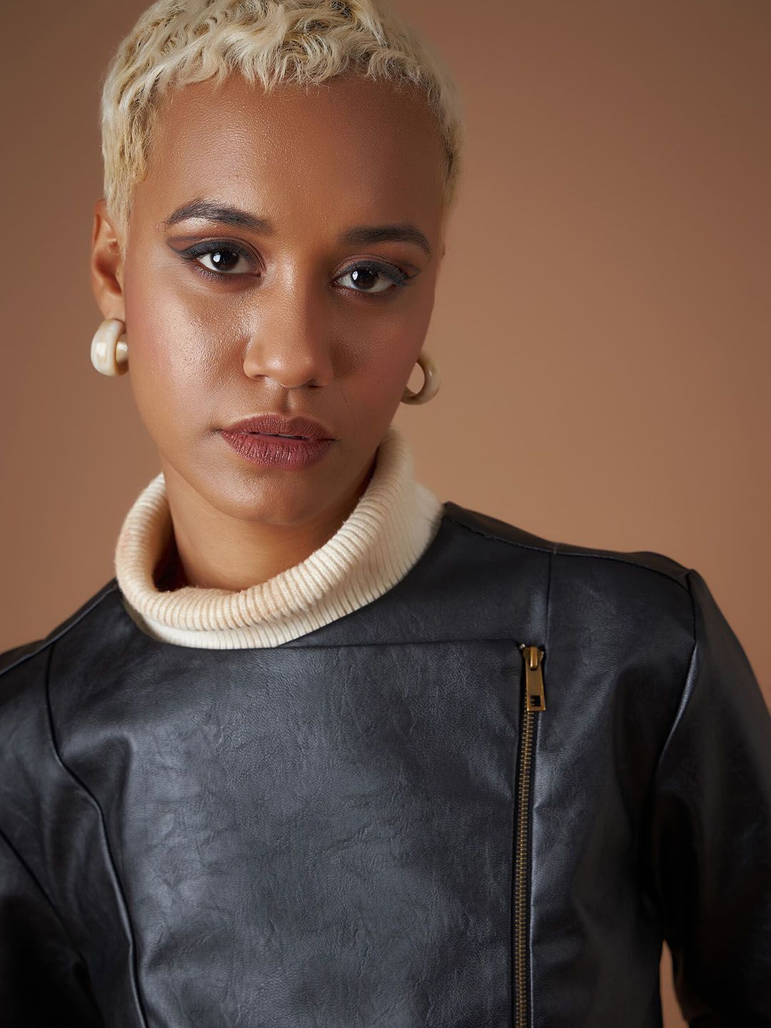 SASSAFRAS Black Collarless Asymmetric Closure Biker Jacket