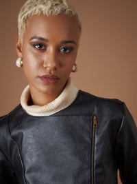 SASSAFRAS Black Collarless Asymmetric Closure Biker Jacket