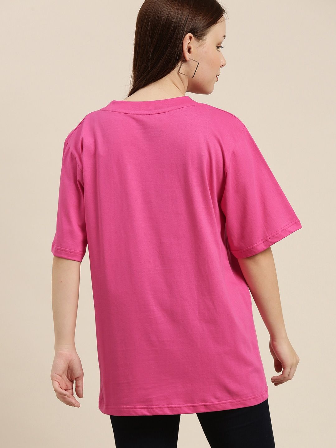 Difference of Opinion Women Pink Printed Pure Cotton Loose Pure Cotton T-shirt