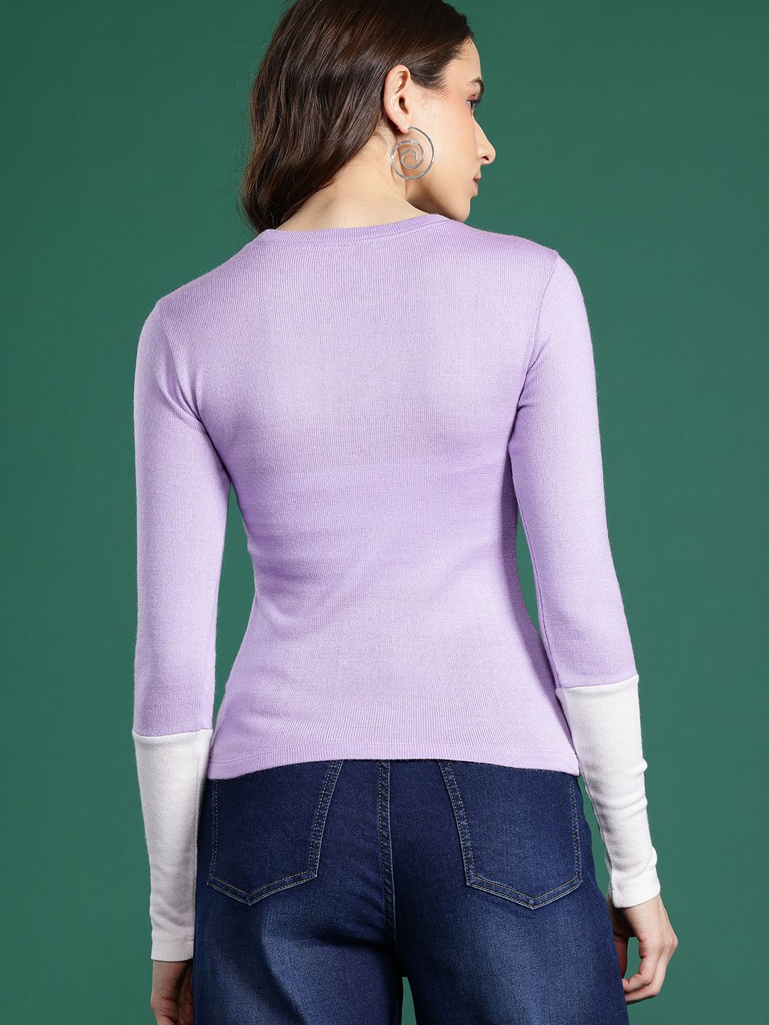 DressBerry Contrast Sleeves Acrylic Pullover