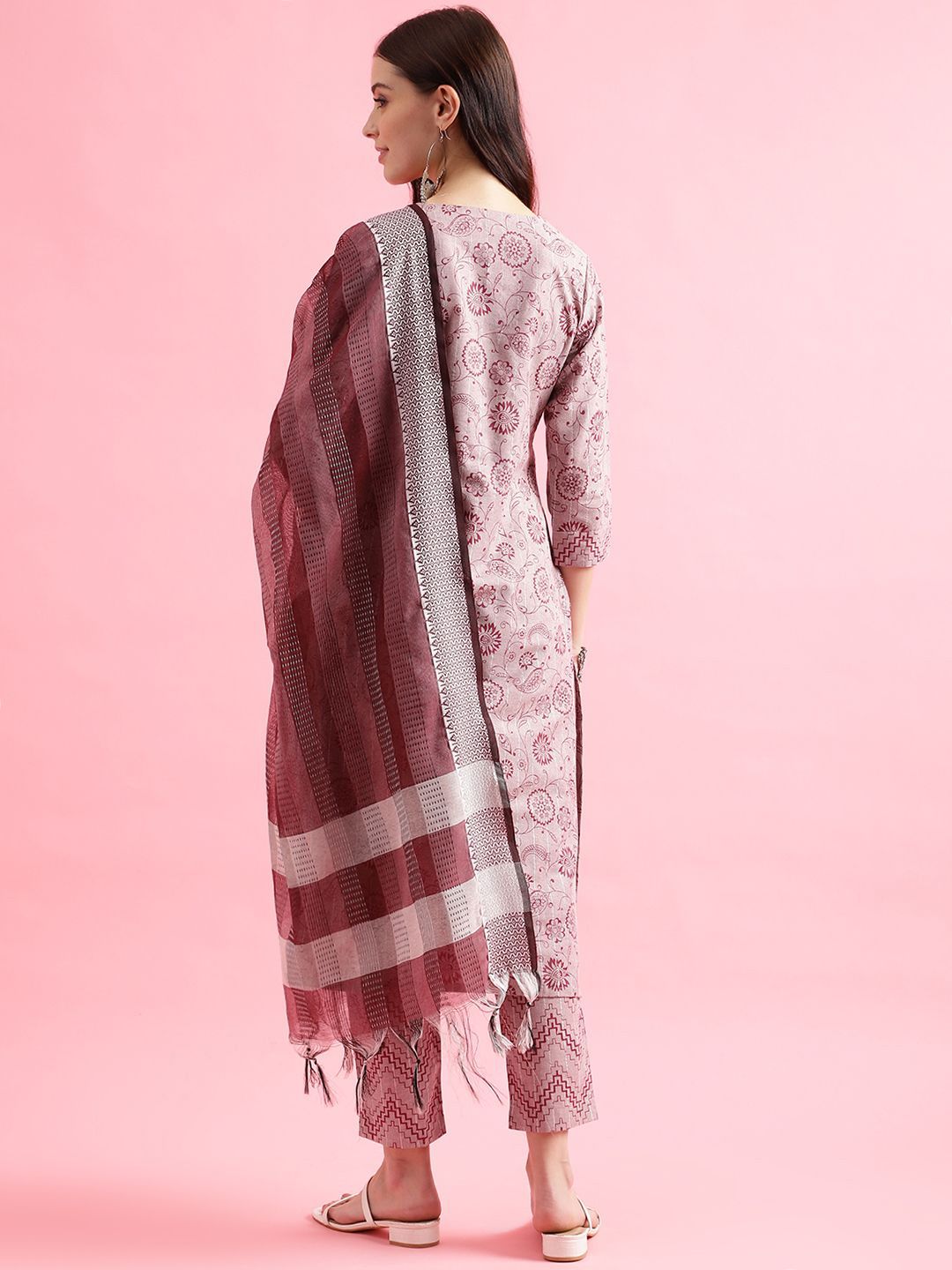 KALINI Floral Printed Regular Straight Kurta With Trousers & Dupatta