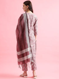 KALINI Floral Printed Regular Straight Kurta With Trousers & Dupatta