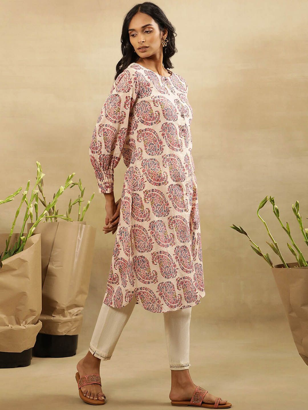 W Ethnic Motifs Printed A-Line Cotton Kurta