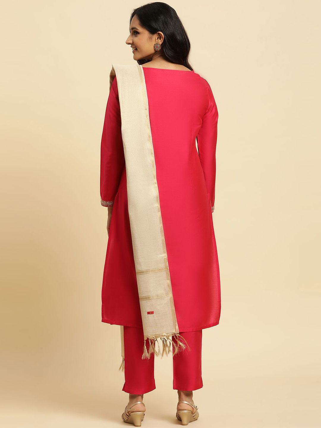 W Floral Embroidered Regular Straight Kurta with Trousers & With Dupatta