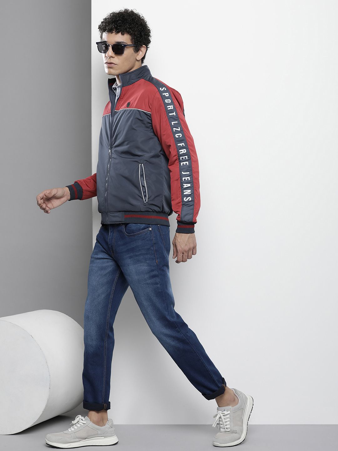 The Indian Garage Co Men Slim Fit Colourblock Zip-Front Bomber Jacket