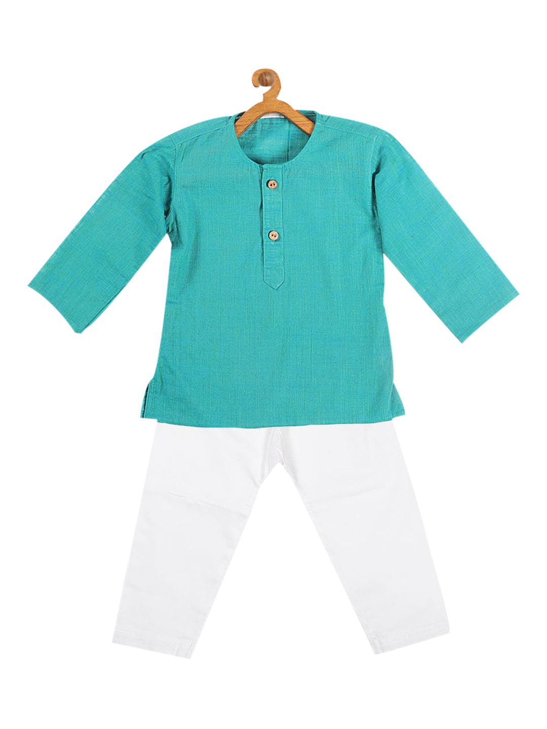 VASTRAMAY Boys Turquoise Blue Pure Cotton Kurta with Pyjamas