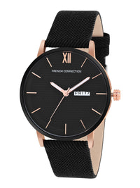 French Connection Men Black Printed Dial & Black Leather Straps Analogue Watch FCN00034B