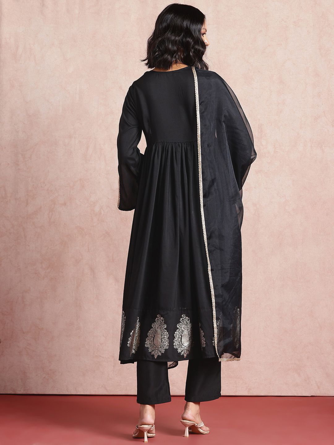 all about you Pleated Anarkali Kurta with Trousers & Dupatta
