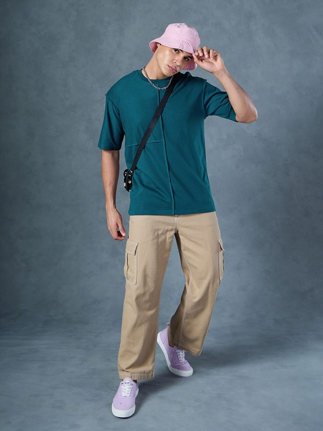 Bewakoof Drop-Shoulder Sleeves Oversized Cotton T-shirt