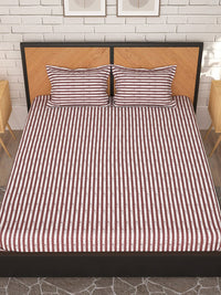 Story@home Maroon & White Striped 180 TC Queen Bedsheet with 2 Pillow Covers