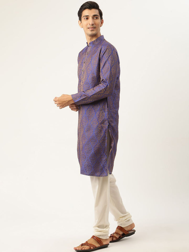 SOJANYA Kurta Motif Etnik Ungu Lelaki dengan Jaket Churidar & Nehru