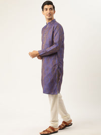 SOJANYA Men Purple Ethnic Motifs Kurta with Churidar & Nehru Jacket