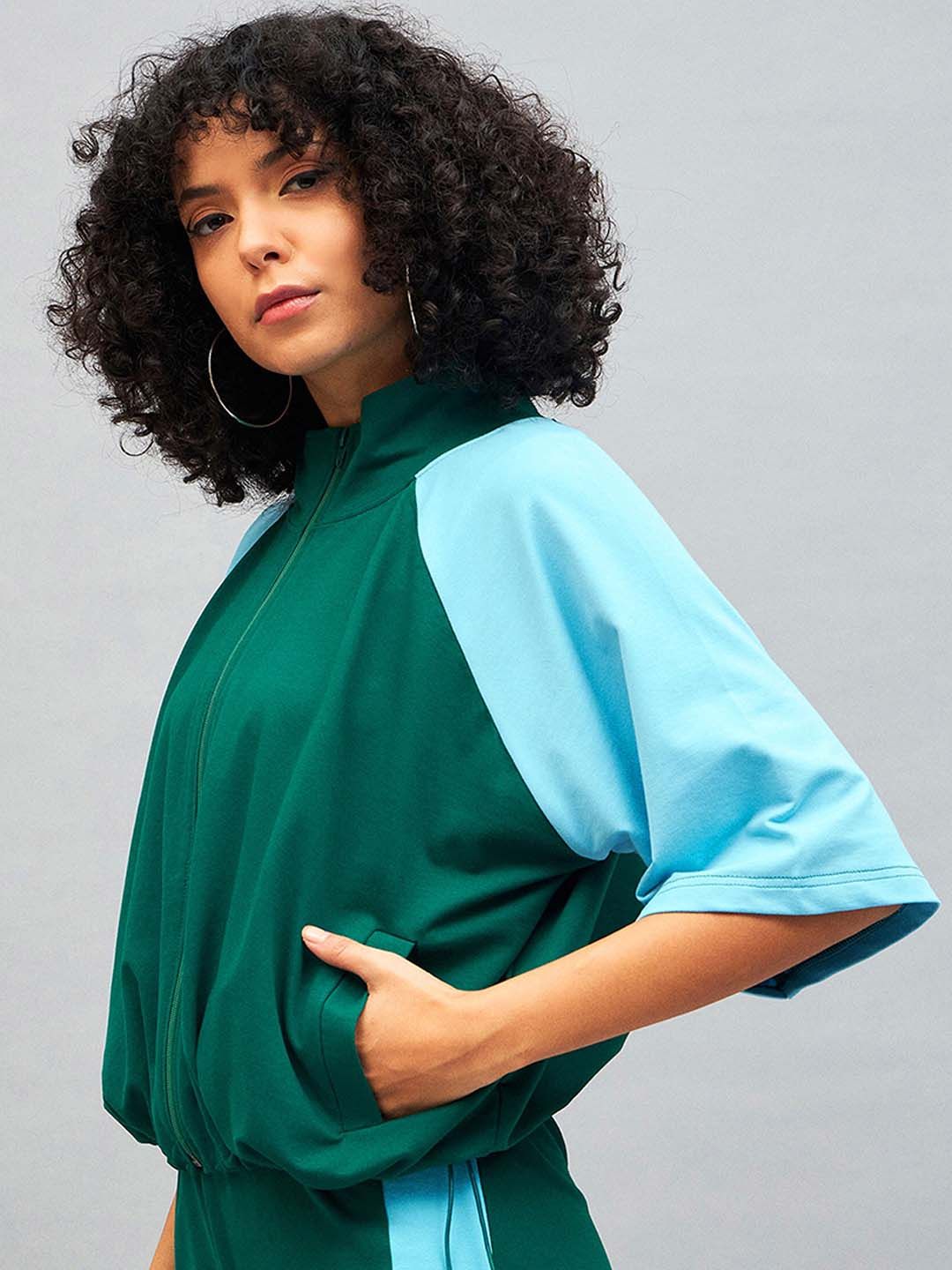 SASSAFRAS Colourblocked Mock Collar Sporty Jacket