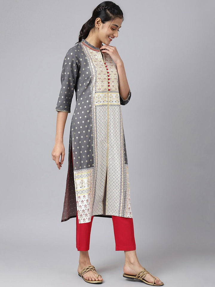 Aurelia Women Grey Floral Print Viscose Kurta Set with Trousers & Dupatta