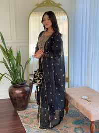 KALINI Floral Embroidered Sequinned Straight Kurta With Trousers & Dupatta