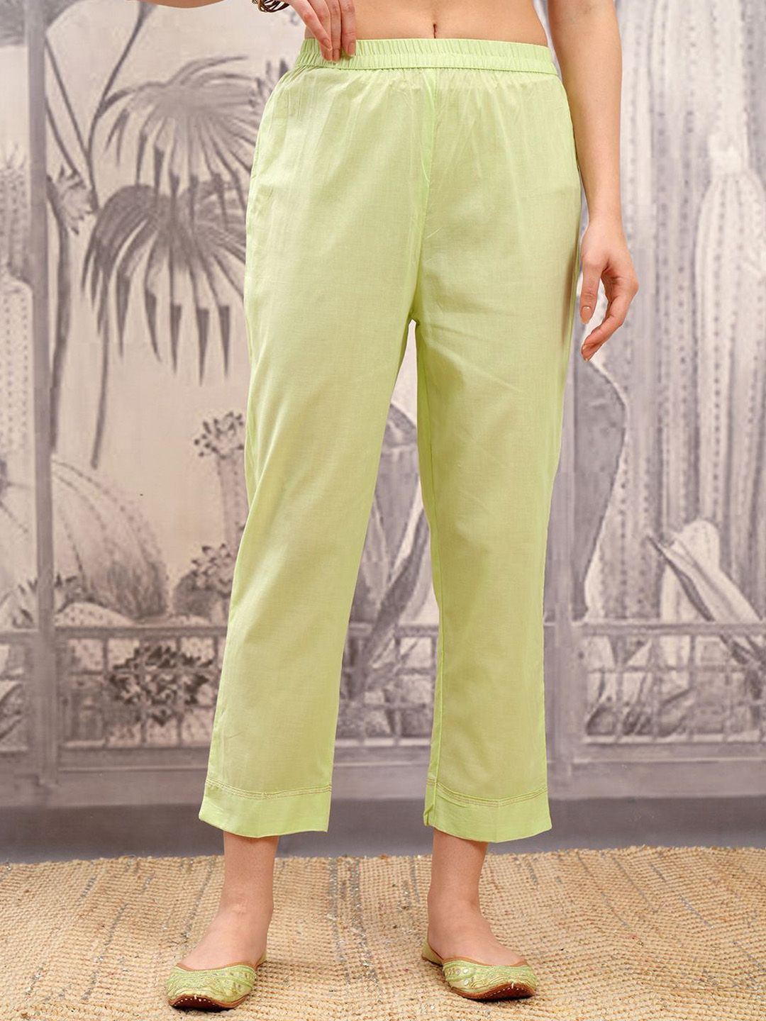 Vishudh Floral Embroidered Angrakha Thread Work Pure Cotton Kurta with Trousers & Dupatta