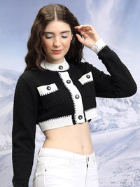 Tokyo Talkies Black Cable Knit Acrylic Crop Cardigan Sweater