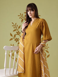 Anouk Sequinned Embellished Cotton Puff Sleeves Straight Kurta with Palazzos & Dupatta