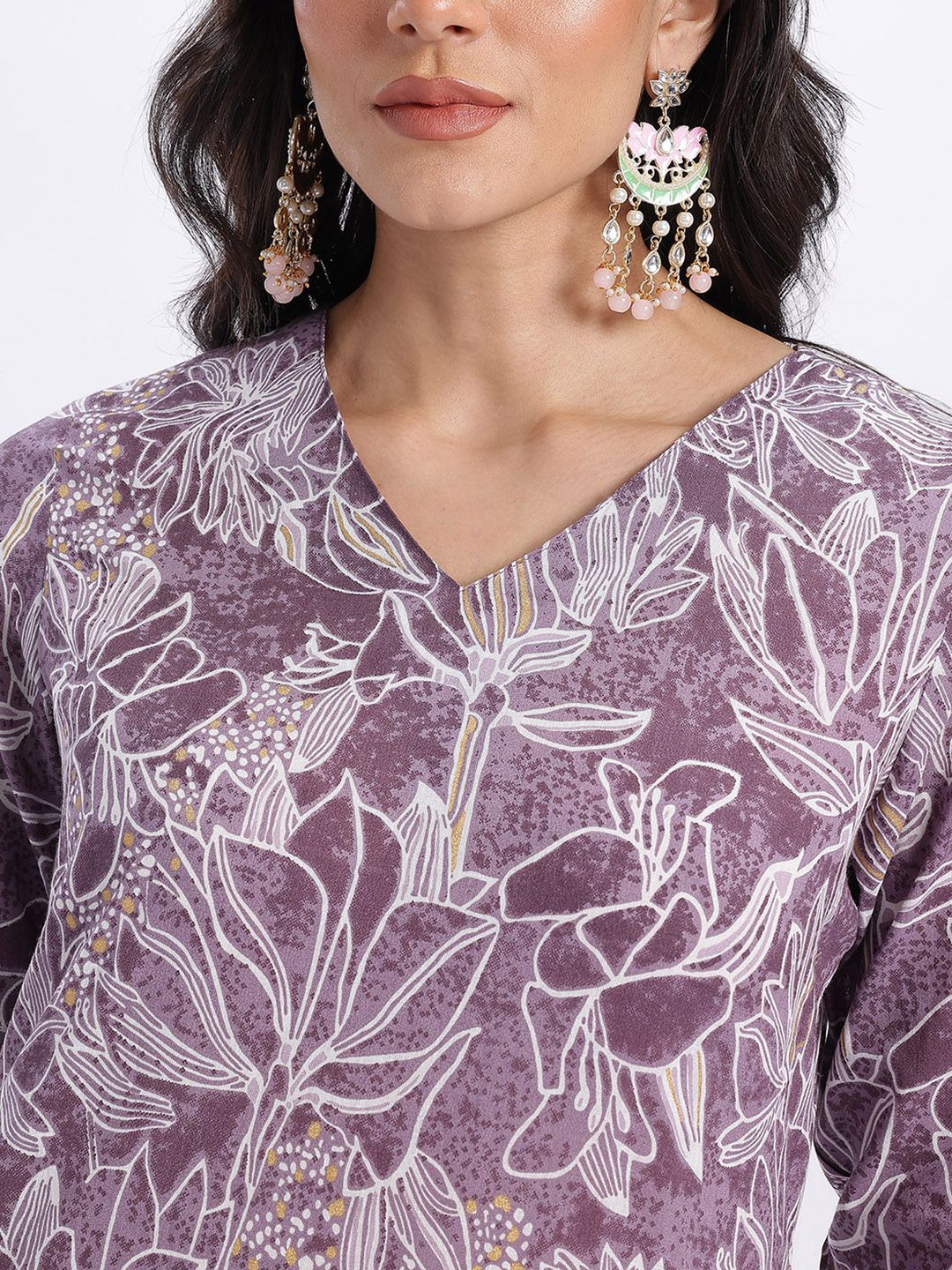 Anouk Floral Printed Pure Cotton Straight Kurta with Trousers & Dupatta