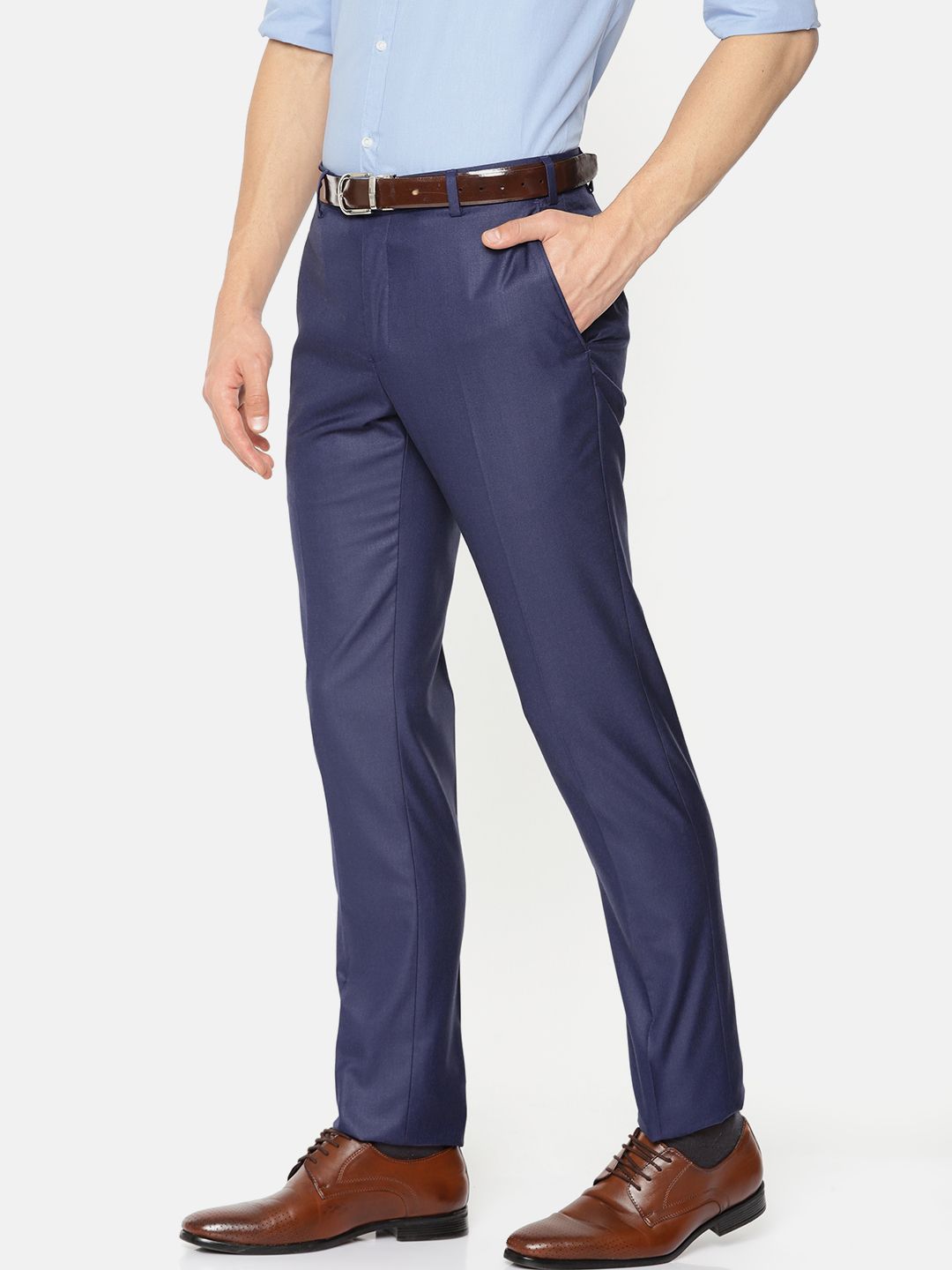 Raymond Men Blue Slim Fit Solid Regular Trousers