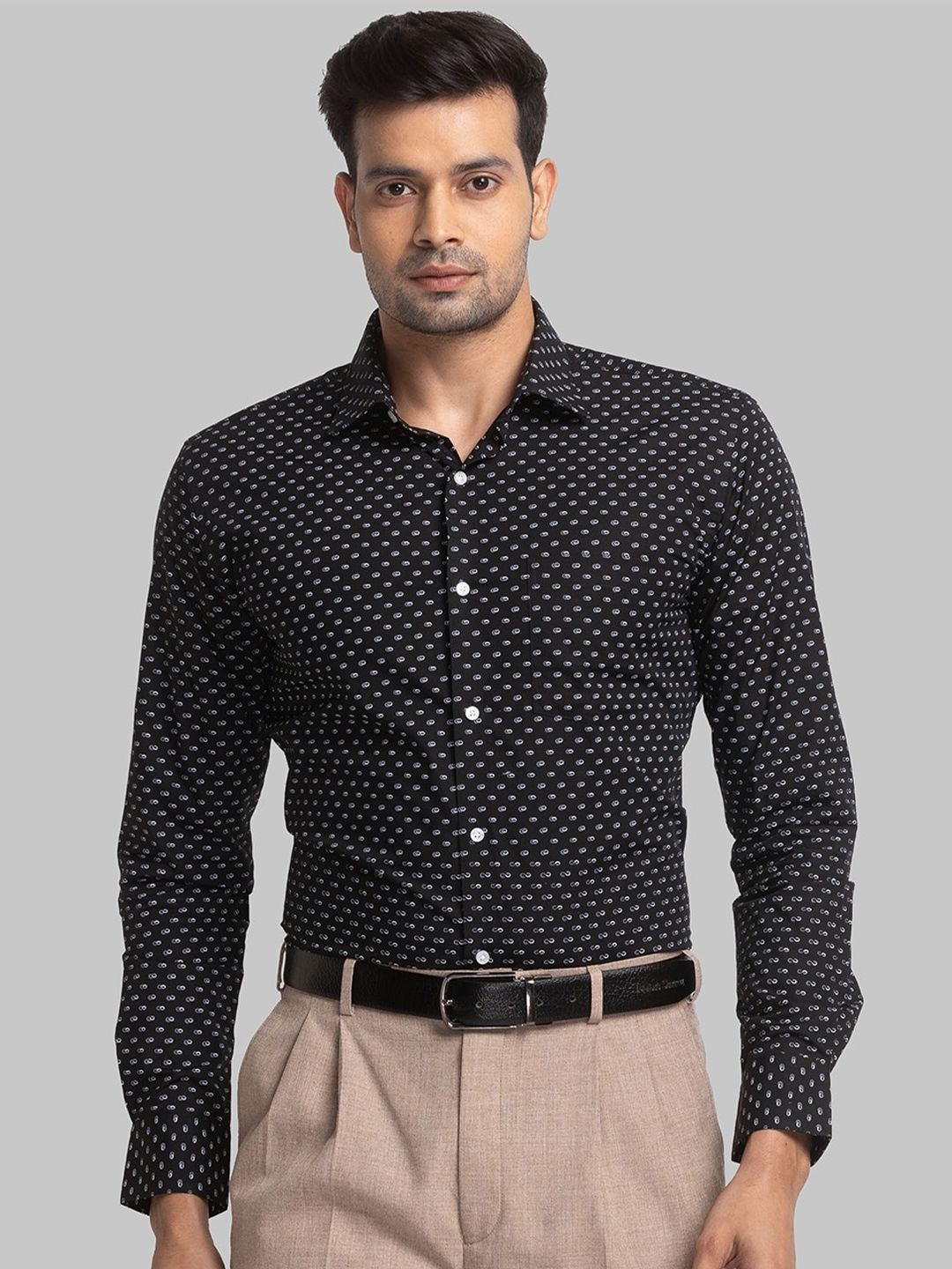 Park Avenue Micro Ditsy Printed Spread Collar Organic Cotton Slim Fit Formal Shirt