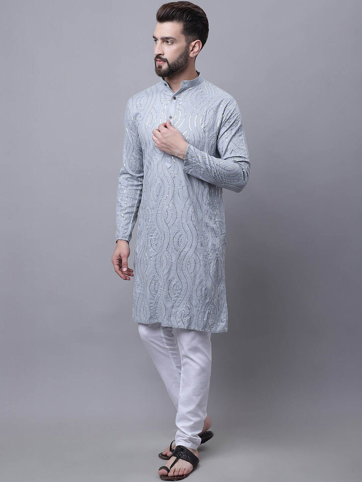 SOJANYA Sequinned Embroidered Pure Cotton Kurta With Pyjamas & Nehru Jacket