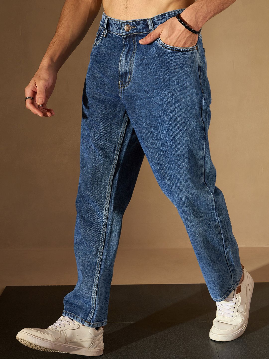 DENNISON Men Smart Baggy Fit Clean Look Heavy Fade Acid Wash Cotton Jeans