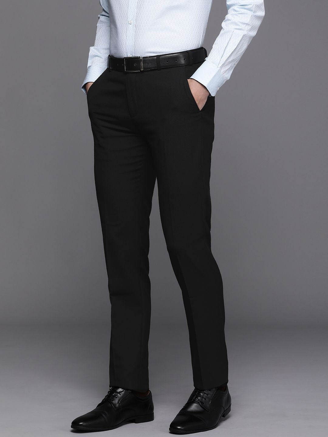 Raymond Men Solid Mid-Rise Slim Fit Formal Trousers