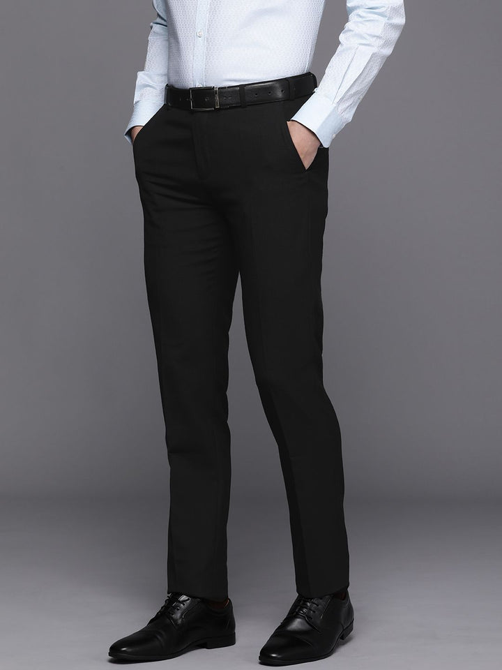 Raymond Men Solid Mid-Rise Slim Fit Formal Trousers