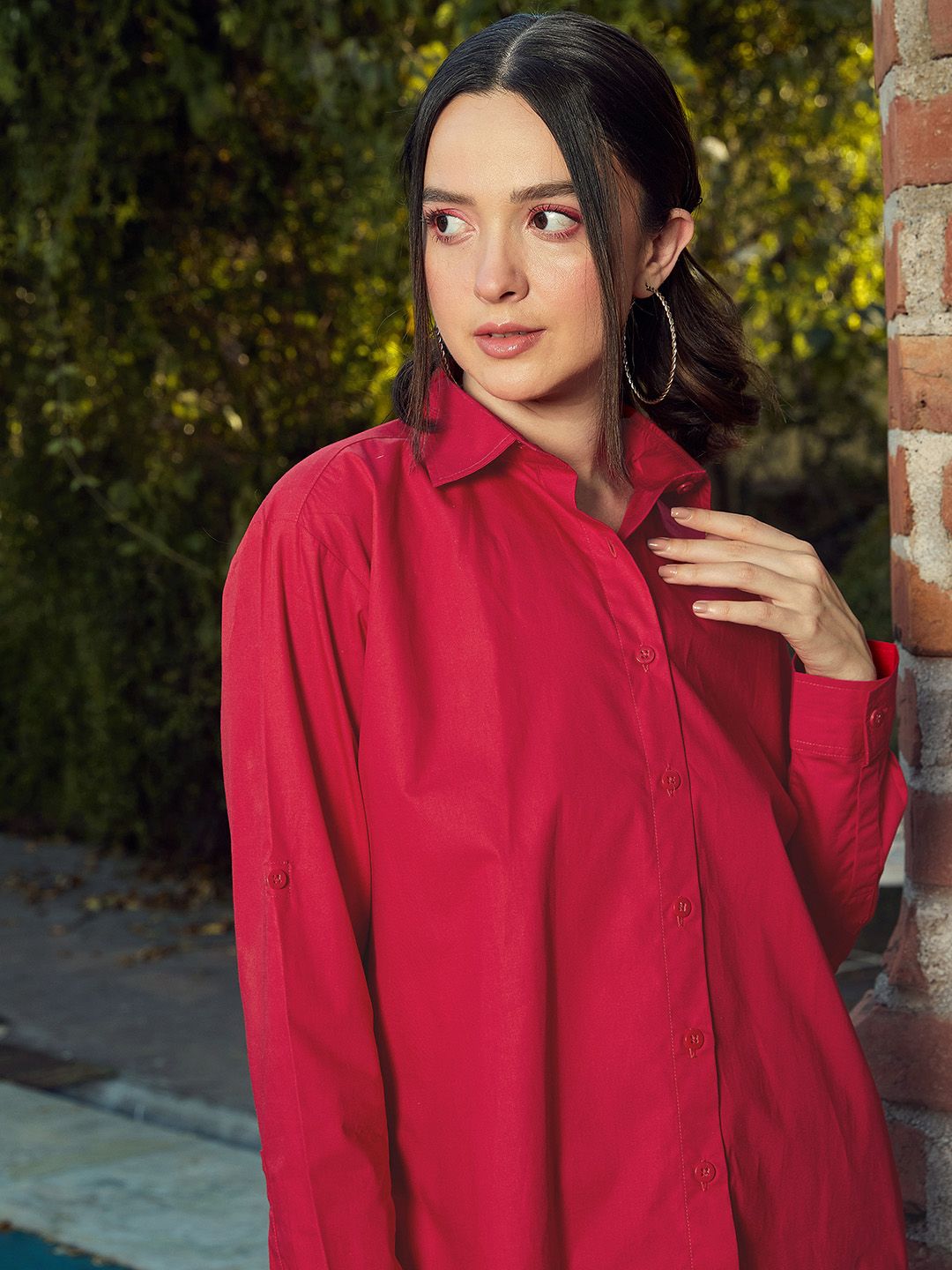 SASSAFRAS Red Boxy Fit Casual Pure Cotton Oversized Shirt