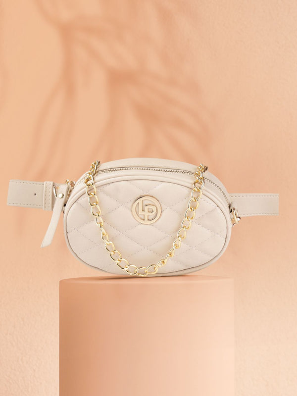 Lino Perros Beige Quilted Sling Bag cum Waist Pouch