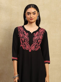 House of Chikankari Women Black Rayon Chikankari Embroidered Kurta Set