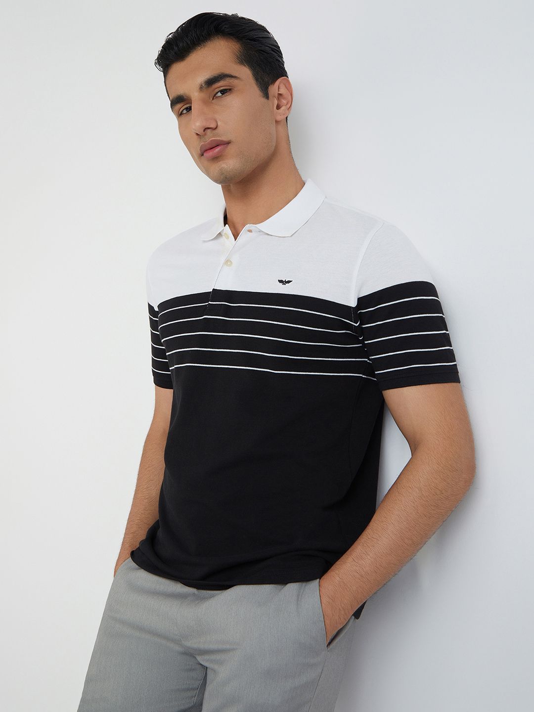 Park Avenue Striped Polo Collar Slim Fit T-shirt
