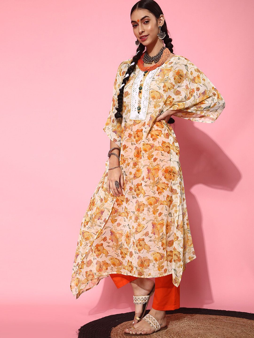STREET 9 Classic White Polyester Kurta