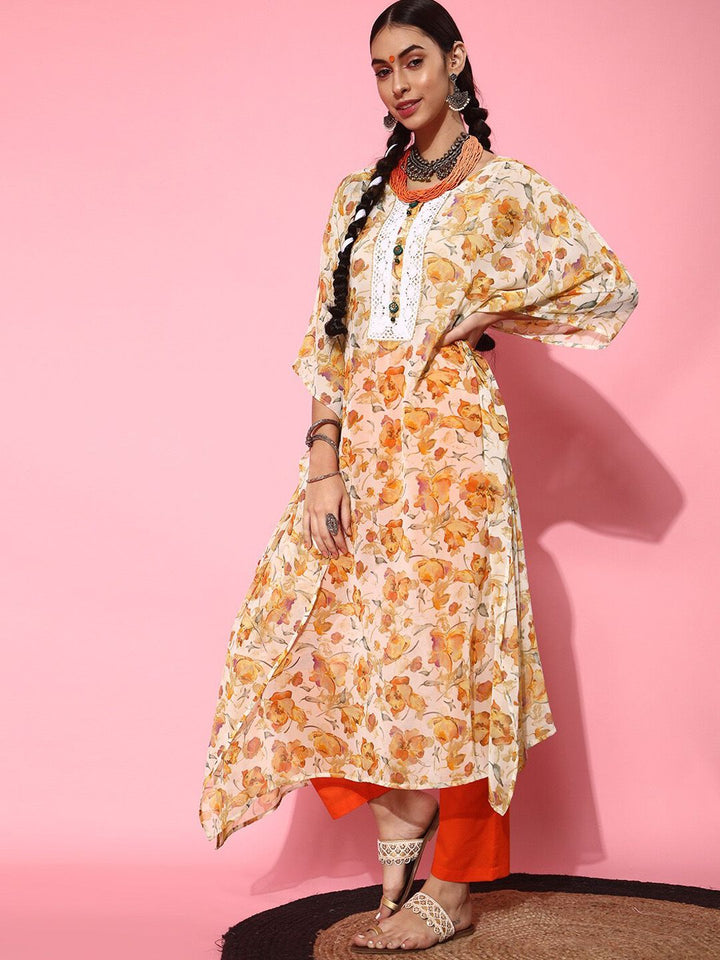 STREET 9 Classic White Polyester Kurta