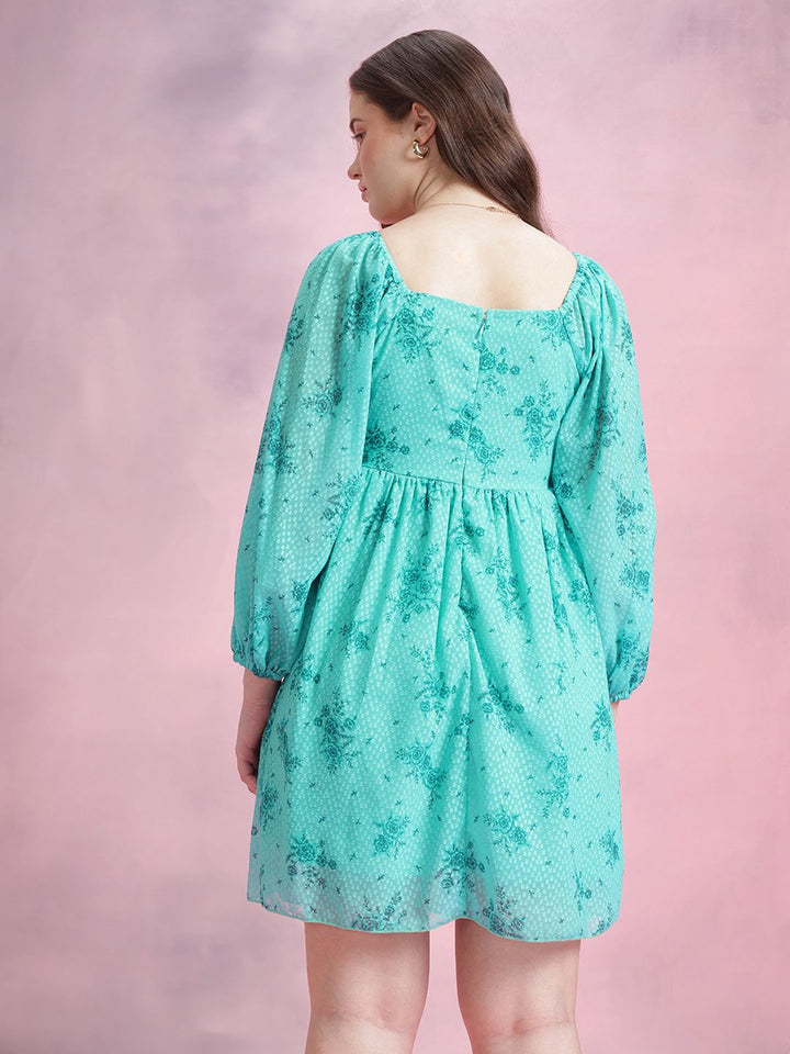DressBerry Floral Print Puff Sleeve Fit & Flare Dress