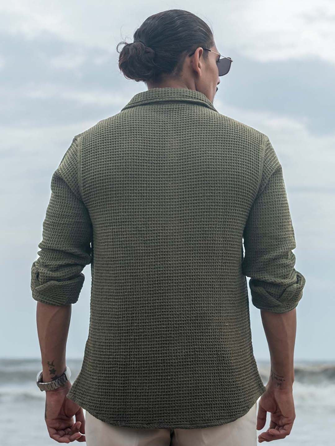 Powerlook Men Spread Collar Micro Checked Cotton Canvas Casual Shirt